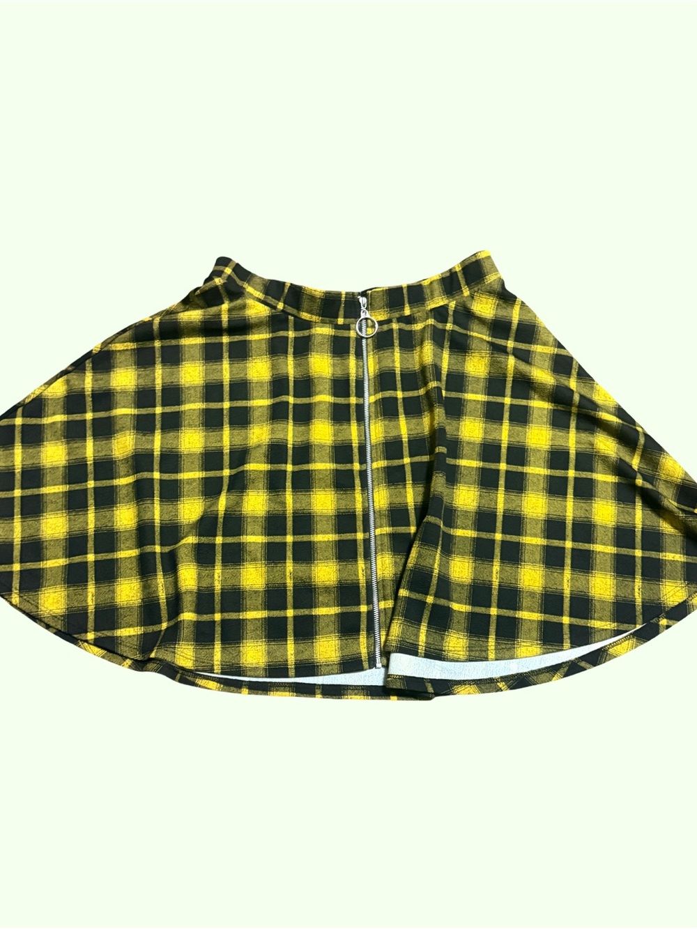 Yellow Plaid Circle Skirt with Front Zip